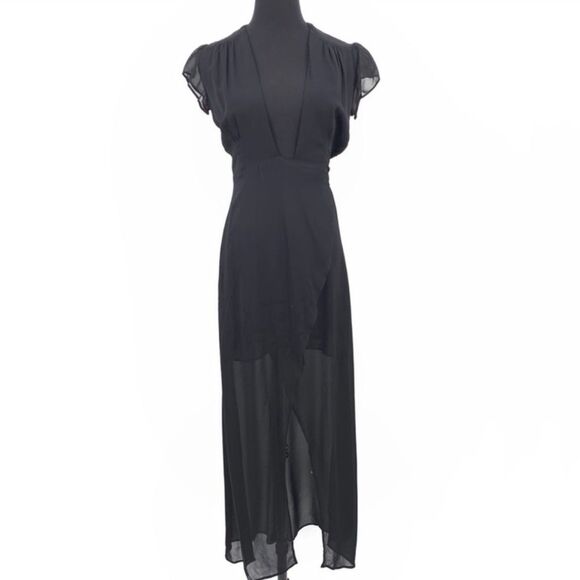 Reformation Charlene Wrap Midi Ruffle Dress Black - Picture 7 of 11
